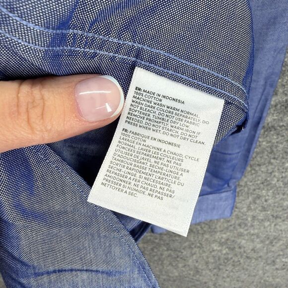 Lands' End Shirt Men 16 Blue Button Up Collared Long Sleeve Pockets Traditional - Picture 4 of 7